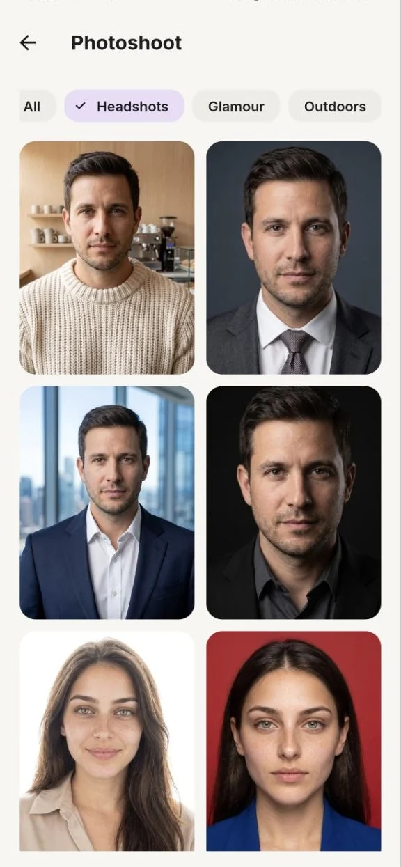 AI headshot styles in Ayna AI